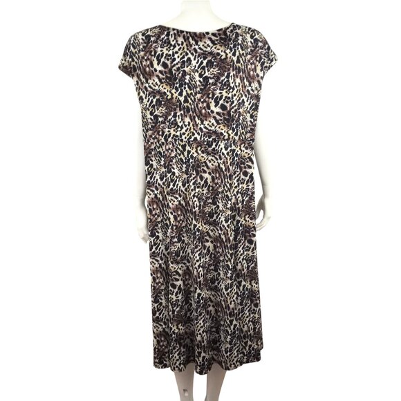 Glamour Animal Print V-Neck Cap Sleeve Empire Midi Dress - Picture 4 of 5